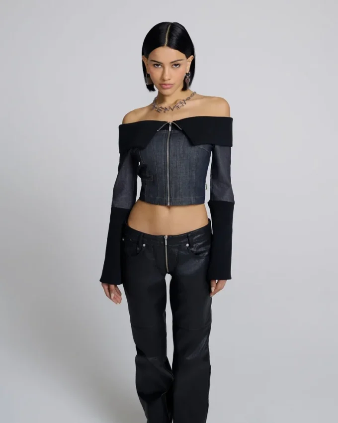Denim And Rib Top
