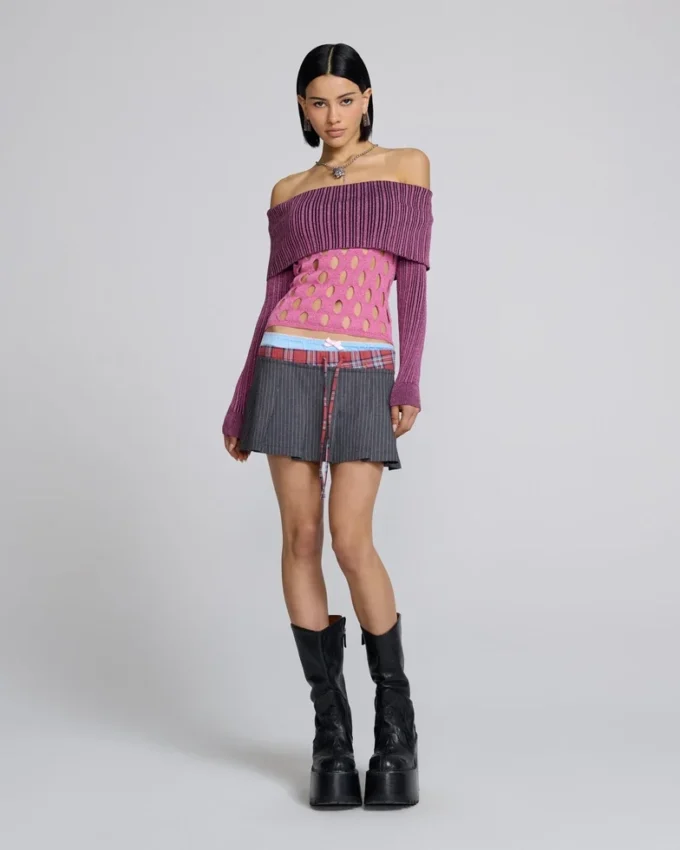 Off Shoulder Hole Knit Top