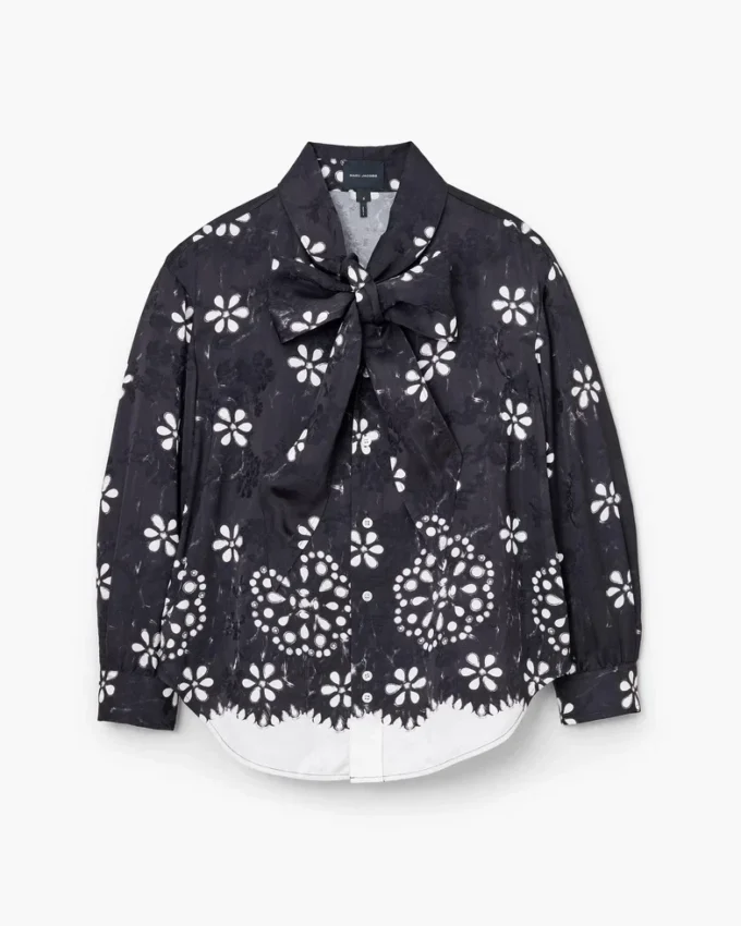 Trompe L’Oeil Eyelet Bow Blouse